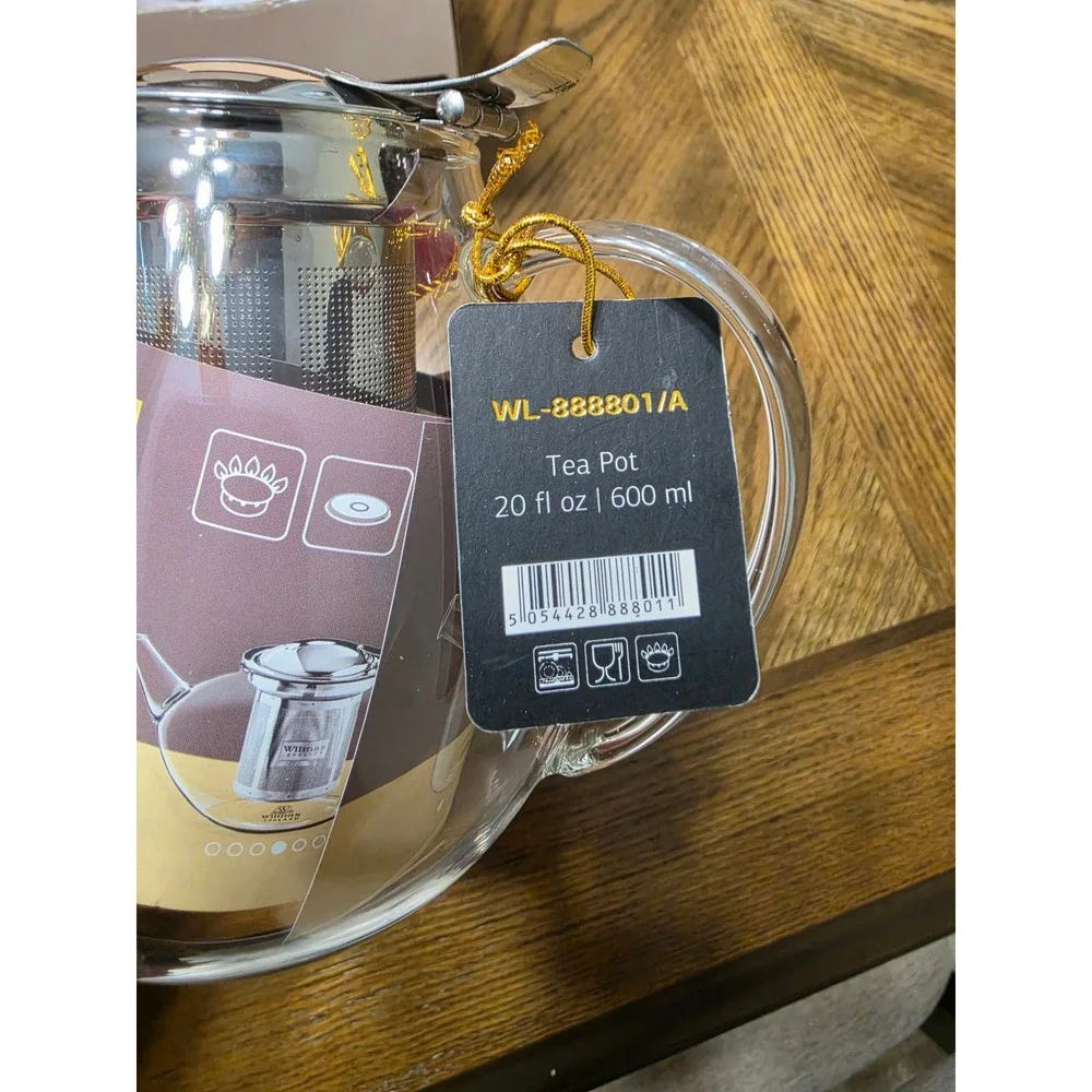 Wilmax England Thermo Glass Tea Pot 20oz 600ml Stainless Infuser WL-888801/A New